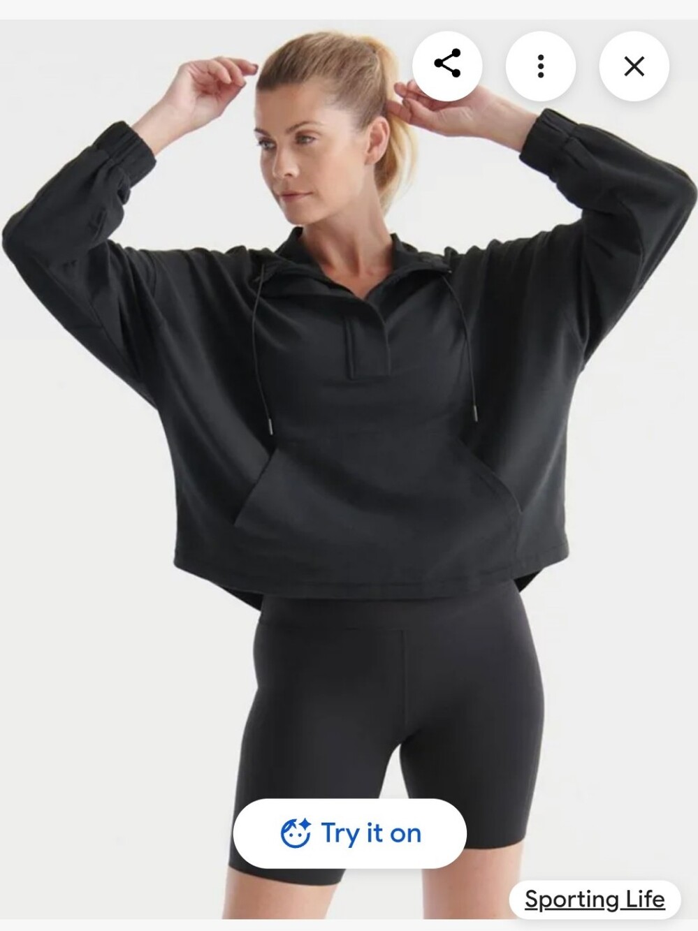 Knix Cotton Blend Women's Black Hooded Pullover Sweater Pockets